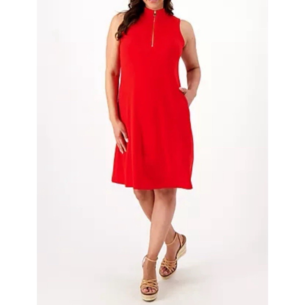 Susan Graver Red Liquid Knit Sleeveless A-Line Plus Size 2X Dress